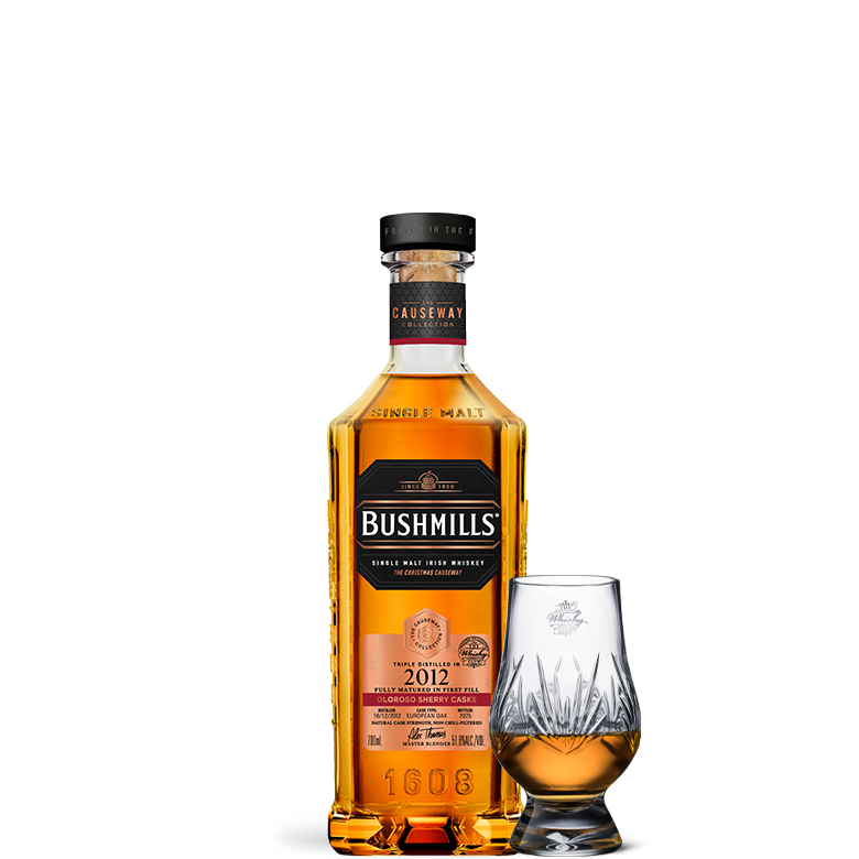 Bushmills The Christmas Causeway 2012 Vintage + Crystal Cut Glencairn Gift Pack
