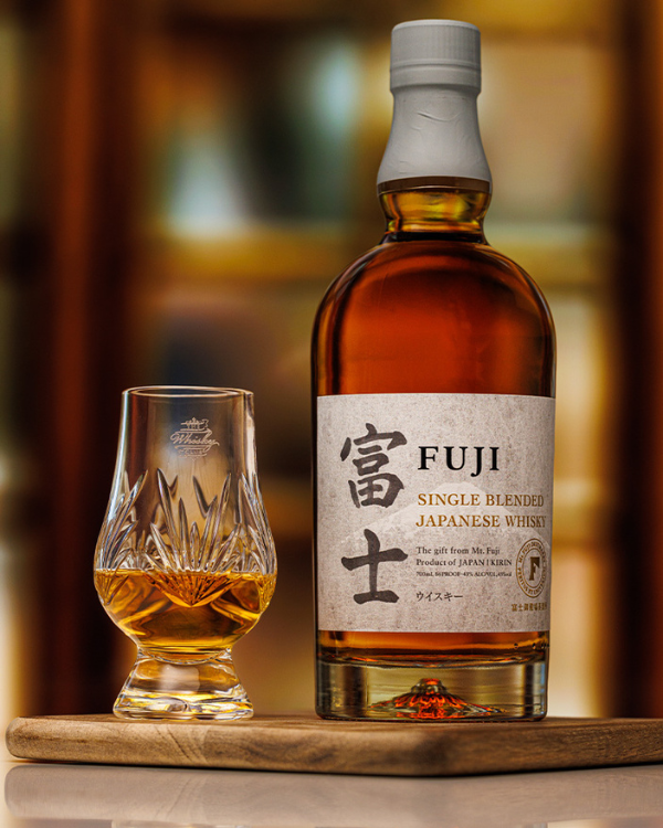 A bottle of whisky on a table