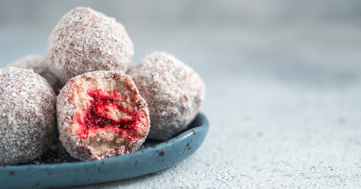 Lamington and whisky balls on a plate